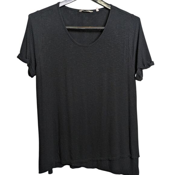 Soft Surroundings Ribbed Top XL Short Sleeve Pullover Black - Picture 9 of 9